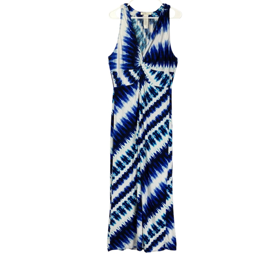 Laundry by Design Blue Tie Dye Maxi Dress XL Pullover V-Neck Sleeveless Knot